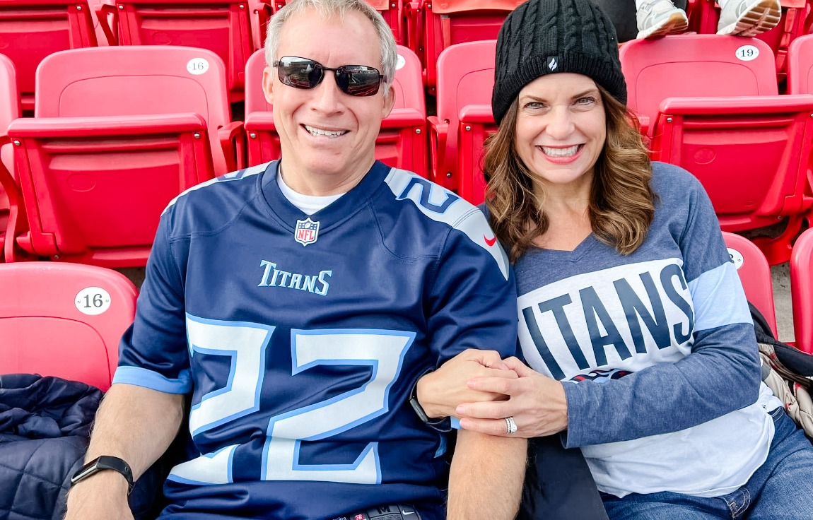 Rob Reyburn and his wife, Barbara, at a Tennessee Titans game