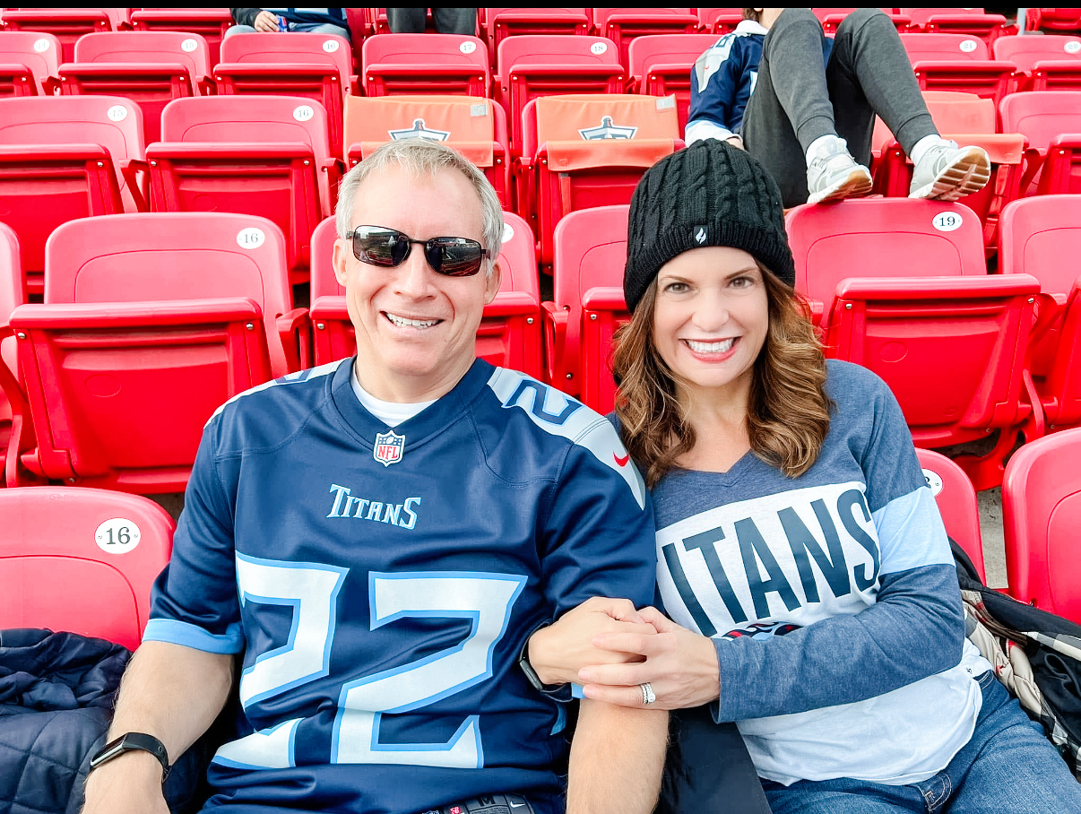 Rob Reyburn and his wife, Barbara, at a Tennessee Titans game